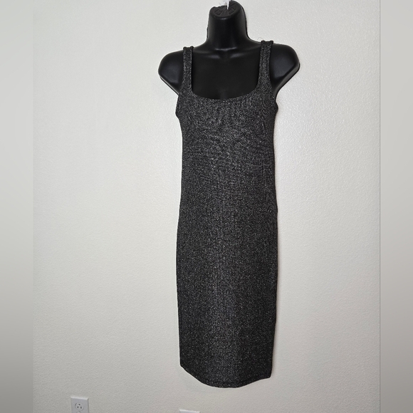 Zara Trafaluc 2017 Metallic Black Sheer Mini Slim Fit Dress Size Small - Picture 2 of 12